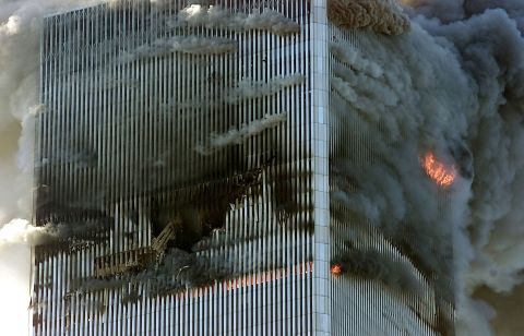 Fire and smoke are seen from the north tower.