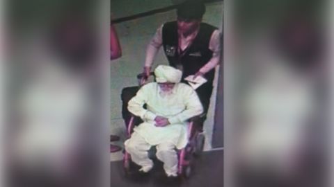 Security footage shows 32-year-old Jayesh Patel in a wheelchair. 