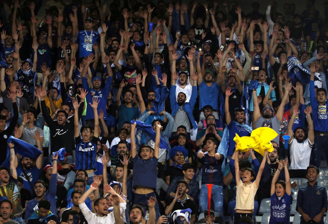 Esteghlal supporters attend the AFC Champions League group C football match between Iran's Esteghlal and Qatar's Al Duhail at the Azadi Stadium in Tehran on May 6, 2019.