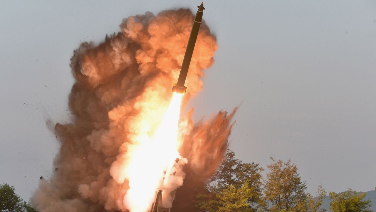 The North Korean government provided a photograph of a test-firing from a multiple rocket launcher. 