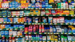 Over the counter medications display in a store.