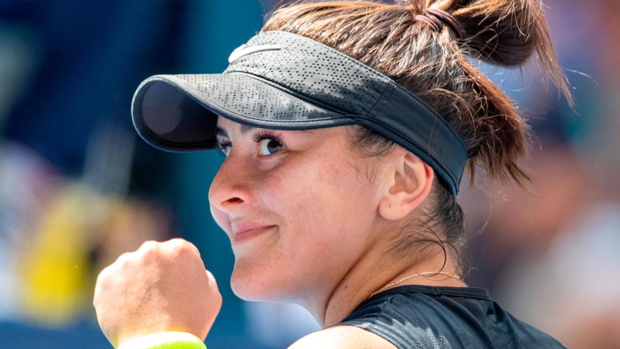 Andreescu celebrates during the US Open in 2019. 