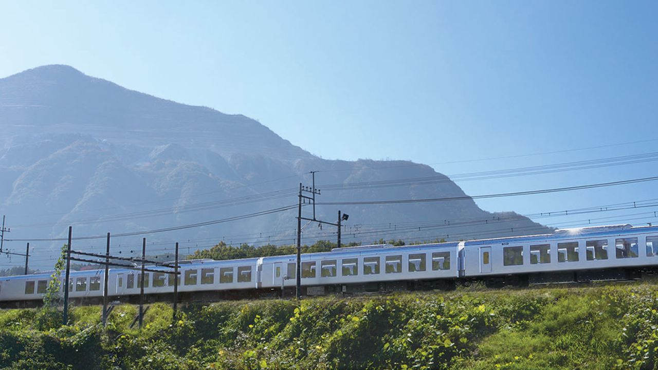 <strong>Mirror-style facade: </strong>The Seibu Railway commuter train has a reflective exterior devised to blend into the landscape as it travels across the city to the mountains.<br />