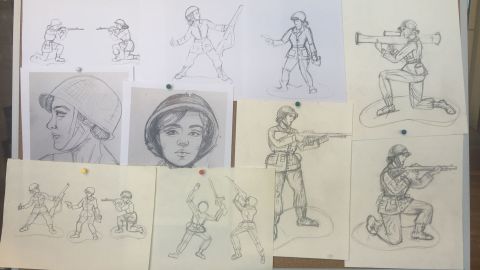 Artist Tina Imel drew concept sketches for the figures.