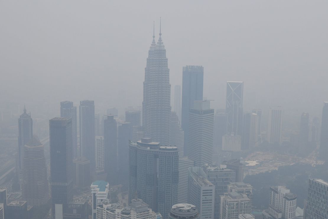 The Kuala Lumpur skyline shrouded in haze on September 11, 2019.