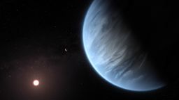 This artist's impression shows the planet K2-18b, its host star and an accompanying planet in this system. K2-18b is now the only super-Earth exoplanet known to host both water and temperatures that could support life. UCL researchers used archive data from 2016 and 2017 captured by the NASA/ESA Hubble Space Telescope and developed open-source algorithms to analyse the starlight filtered through K2-18b's atmosphere. The results revealed the molecular signature of water vapour, also indicating the presence of hydrogen and helium in the planet's atmosphere. 
