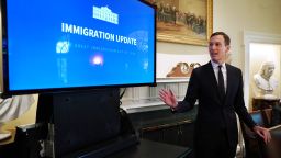 Jared Kushner, senior advisor to his father-in-law U.S. President Donald Trump, makes a presentation about immigration during a cabinet meeting at the White House July 16, 2019 in Washington, DC.