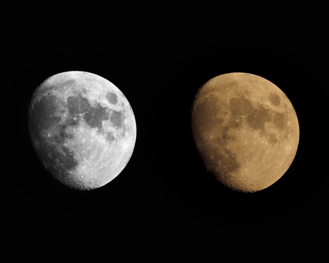 The image of the right is the moon before black and white editing.