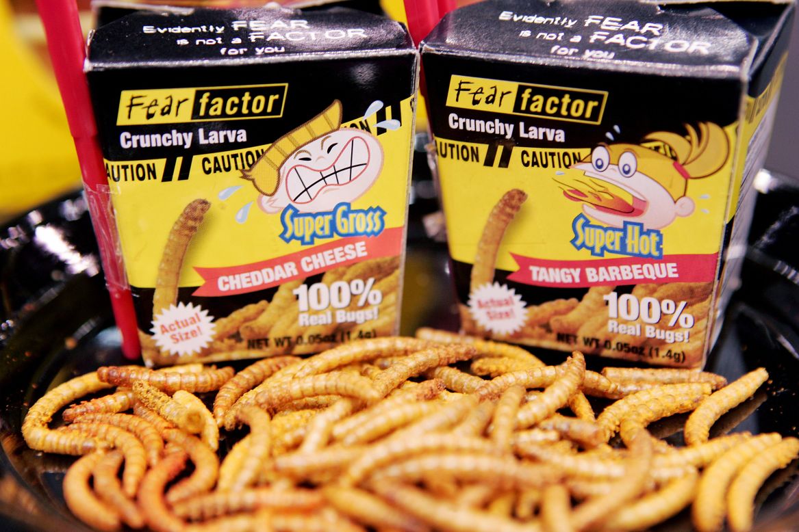 The TV show "Fear Factor," which ran from 2001 to 2006, helped launch some innovative insect foods, such as this "Crunchy Larva" candy which debuted in three flavors at the Chicago Candy Expo in 2005.  