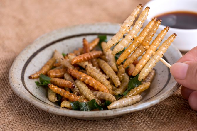 If it's on a stick, it's better, right? So why not try some toasted mealworms, the larval form of the mealworm beetle. With a slight nutty flavor (you hear that a lot about bugs), each <a href="index.php?page=&url=https%3A%2F%2Fpdfs.semanticscholar.org%2Fba57%2Fab8ec23170fd2f092587e347d38966c4c84a.pdf" target="_blank" target="_blank">mealworm</a> is 46% protein and full of beneficial amino acids and vitamins. 