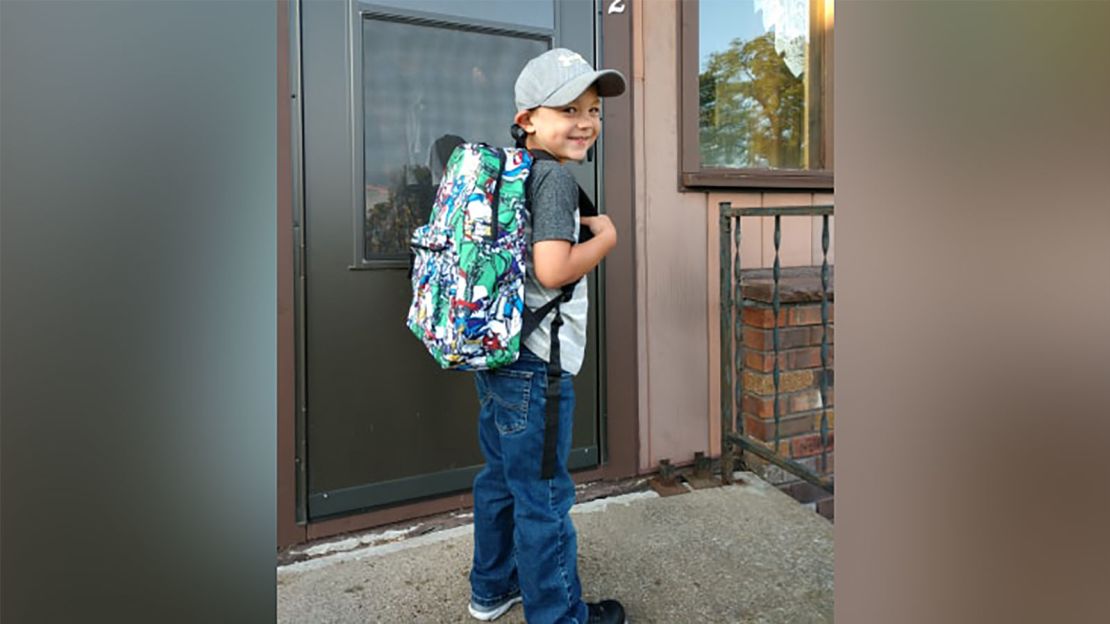 Axel before heading off to the bus stop on the first day of school.