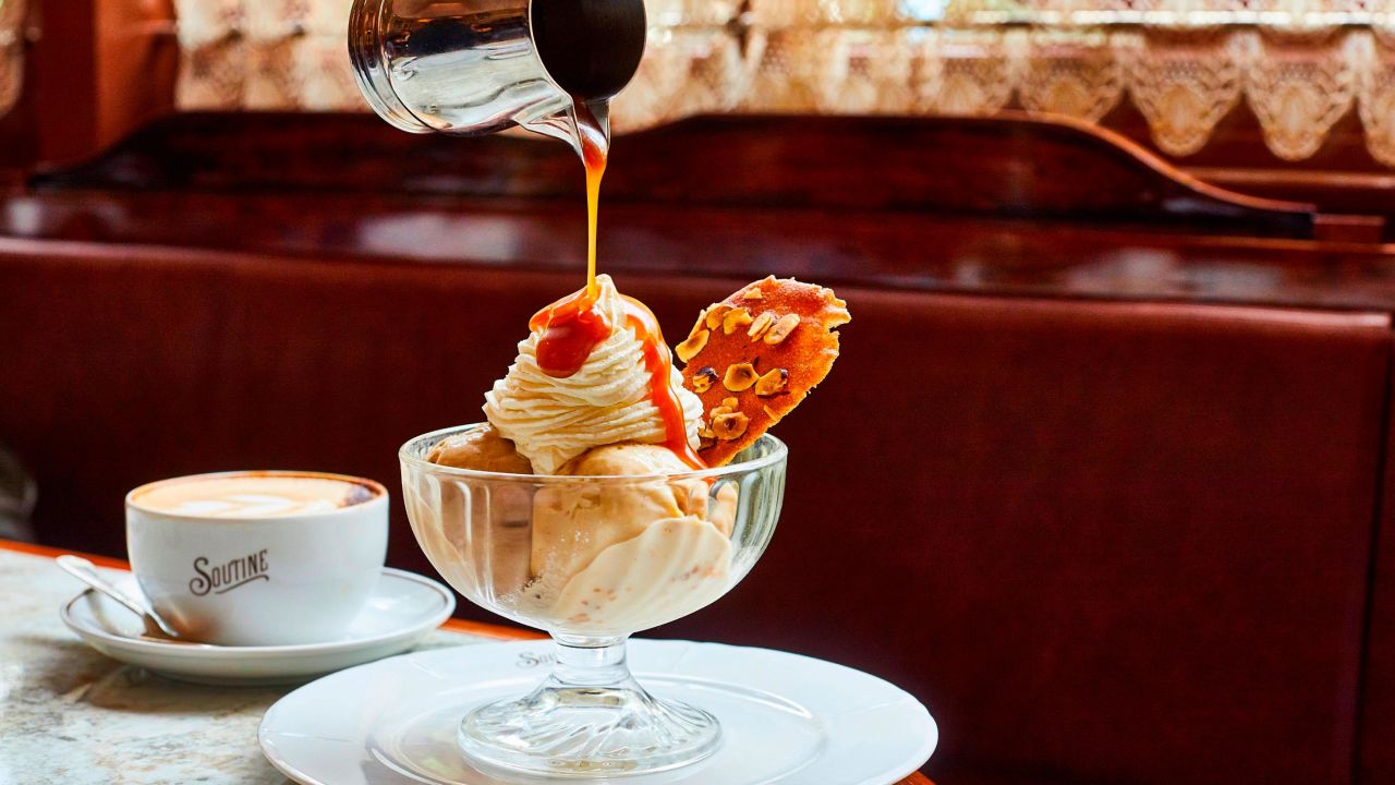 <strong>Coupe Lucian:</strong> This showstopping dessert, with an indulgent three flavors of ice cream, is but one of many delights at Soutine.
