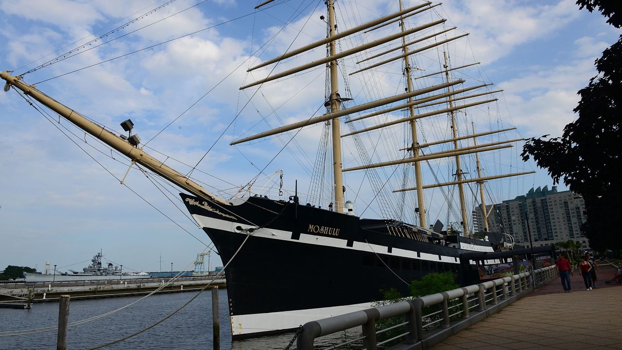 Moshulu is a former sailing vessel now turned into a restaurant on the Delaware River.