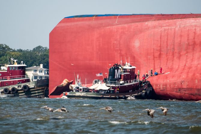 Emergency responders rescue crew members from <a href="https://www.cnn.com/2019/09/10/us/cargo-ship-crew-rescued-tuesday/index.html" target="_blank">a capsized cargo ship</a> near Georgia's St. Simons Island on Monday, September 9. Everyone was saved from the vessel, which was carrying thousands of automobiles. Officials are still trying to determine what caused the ship to overturn.