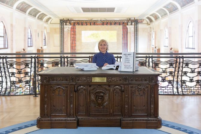 Former US Secretary of State Hillary Clinton looked through printed copies of her emails and sat at a replica of the Oval Office's Resolute Desk while <a href="https://www.cnn.com/2019/09/11/politics/hillary-clinton-email-art-exhibit/index.html" target="_blank">visiting an art exhibit</a> in Venice, Italy, on Tuesday, September 10. "Found my emails at the Venice Biennale. Someone alert the House GOP," she tweeted along with this photo. Clinton's use of private email servers during her tenure as secretary of state has long been a political talking point.