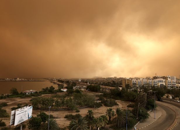 A sandstorm approaches the city of Aden, Yemen, on Wednesday, September 11.