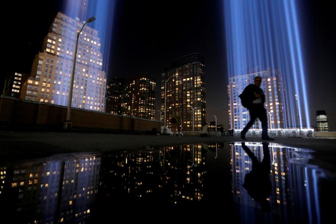 A man in New York walks by the Tribute in Light on the 18th anniversary of the September 11 attacks Wednesday. The columns of light represent the fallen towers of the World Trade Center. <a href="http://www.cnn.com/2019/09/05/world/gallery/week-in-photos-0906/index.html" target="_blank">See last week in 19 photos</a>