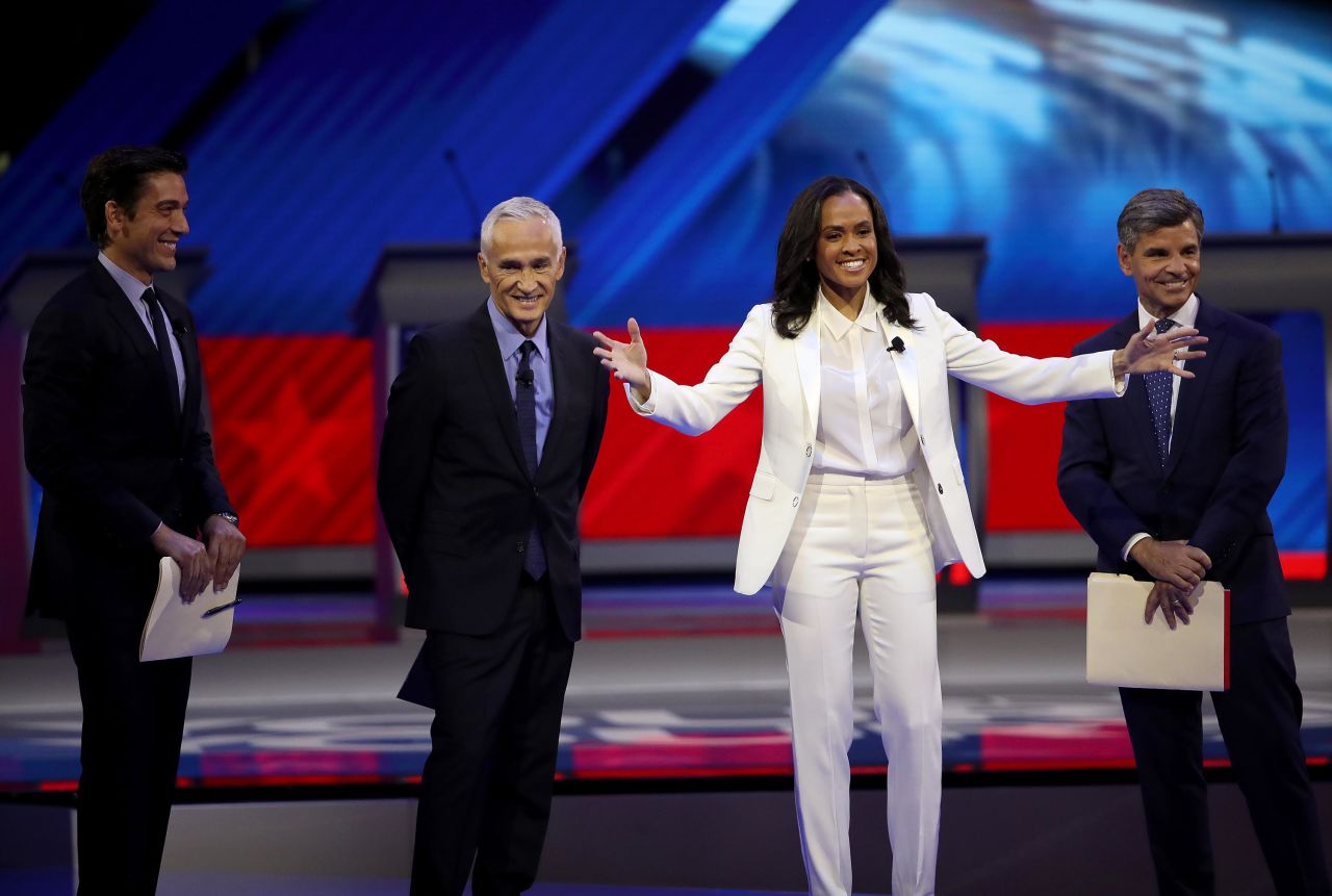 The debate was hosted by ABC News and Univision. The moderators, from left, were David Muir, Jorge Ramos, Linsey Davis and George Stephanopoulos.