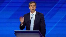 Democratic presidential candidate former Texas Rep. Beto O'Rourke answers a question Thursday, September 12, 2019, during a Democratic presidential primary debate hosted by ABC at Texas Southern University in Houston. 