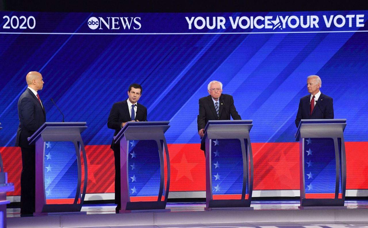 Buttigieg, second from left, <a href="https://www.cnn.com/politics/live-news/democratic-debate-september-2019/h_2ac8f49a6a7232f5c462ab7db81dd874" target="_blank">bemoaned some of the in-party fighting</a> after a spat between Biden and Castro. "This is why presidential debates are becoming unwatchable," Buttigieg said. "This reminds everybody of what they can not stand about Washington — scoring points against each other, poking at each other." Castro interrupted him: "That's called the Democratic primary election. That's called an election."