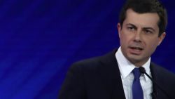 HOUSTON, TEXAS - SEPTEMBER 12: Democratic presidential candidates Sen. Cory Booker (D-NJ) and South Bend, Indiana Mayor Pete Buttigieg interact during the Democratic Presidential Debate at Texas Southern University's Health and PE Center on September 12, 2019 in Houston, Texas. Ten Democratic presidential hopefuls were chosen from the larger field of candidates to participate in the debate hosted by ABC News in partnership with Univision. (Photo by Win McNamee/Getty Images)