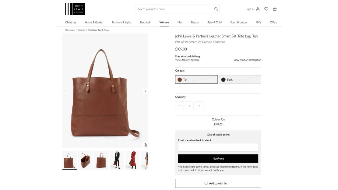 The tote bag from the Duchess of Sussex's Smart Set capsule collection has already sold out on the John Lewis website.