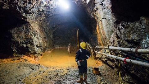 Keith Russ, a technical service engineer, stands in a tunnel at the South Crofty tin mine.