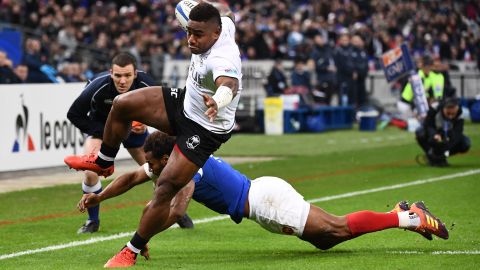 Fiji's Josua Tuisova scores in a victory over France last year.