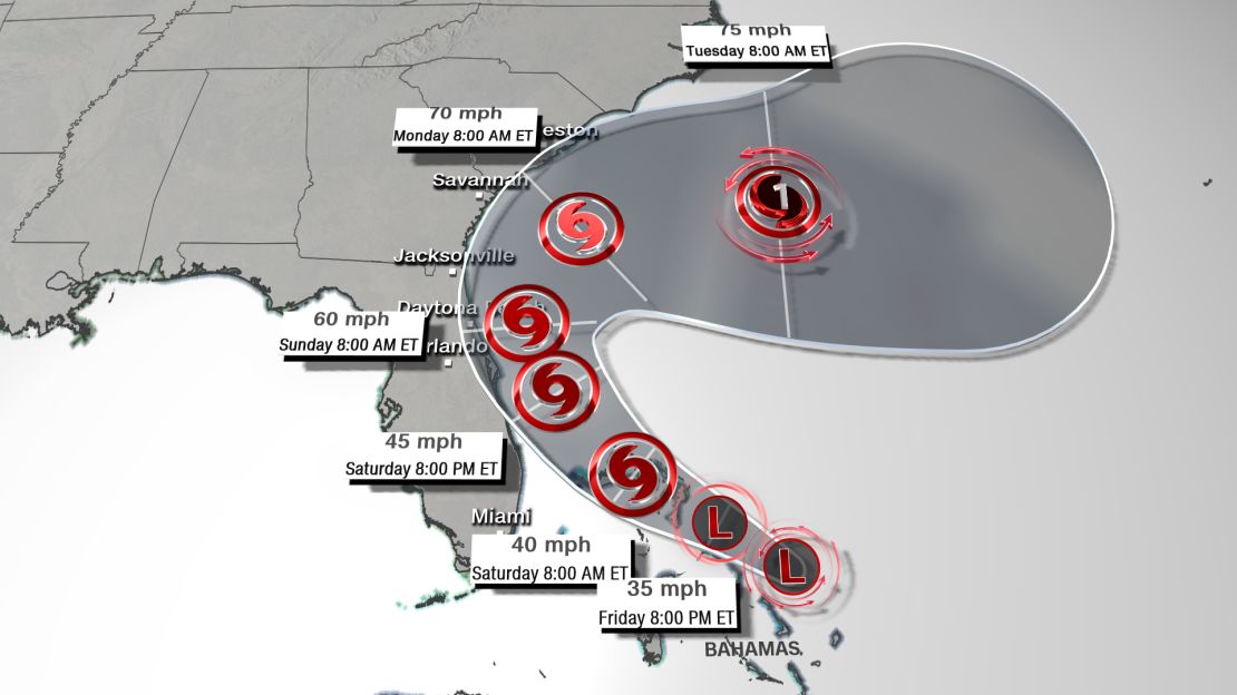 A forecast track for the storm, as of 11 a.m. ET Friday
