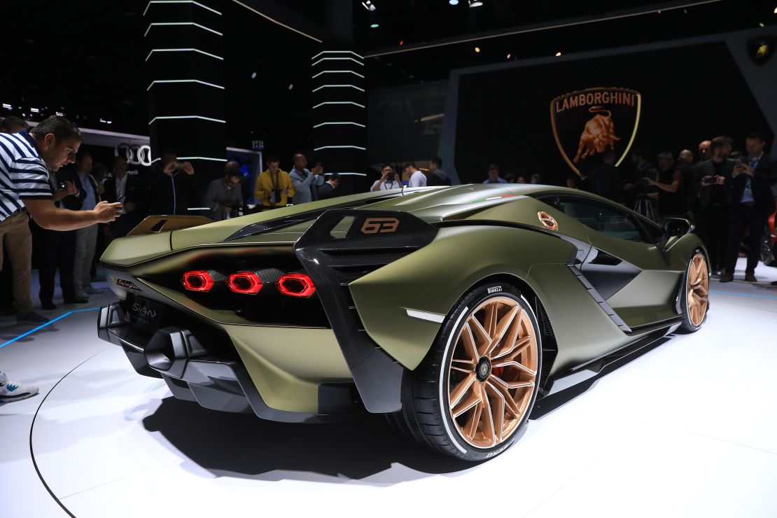 The Sián, Lamborghini's first hybrid, is a "mild hybrid," meaning it can't drive under electric power only. The car's V12 engine does most of the work. Its supercapacitor, which it has instead of a traditional battery, adds 10% more power. Prices start at about $2 million and all 63 that will be made are already spoken for.