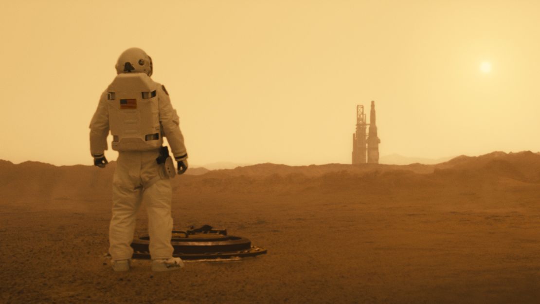 Brad Pitt as Roy McBride surveys the Martian landscape in "Ad Astra."