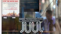 SAN FRANCISCO, CALIFORNIA - JUNE 25: A neon sign advertising Juul e-cigarettes is displayed in a window of a tobacco store on June 25, 2019 in San Francisco, California. The San Francisco Board of Supervisors voted unanimously, 11-0, to be the first city in the United States to ban e-cigarettes, nicotine pods and devices that have not been approved by the Food and Drug Administration. (Photo by Justin Sullivan/Getty Images)