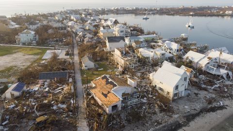  An aerial view of view of homes in Elbow Key, Bahamas damaged during Hurricane Dorian.