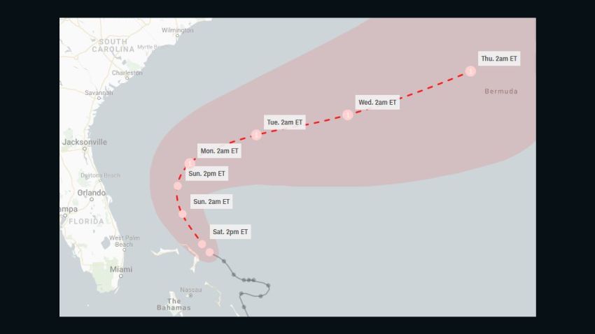A forecast track for Humberto as of 8 a.m. ET Saturday.
