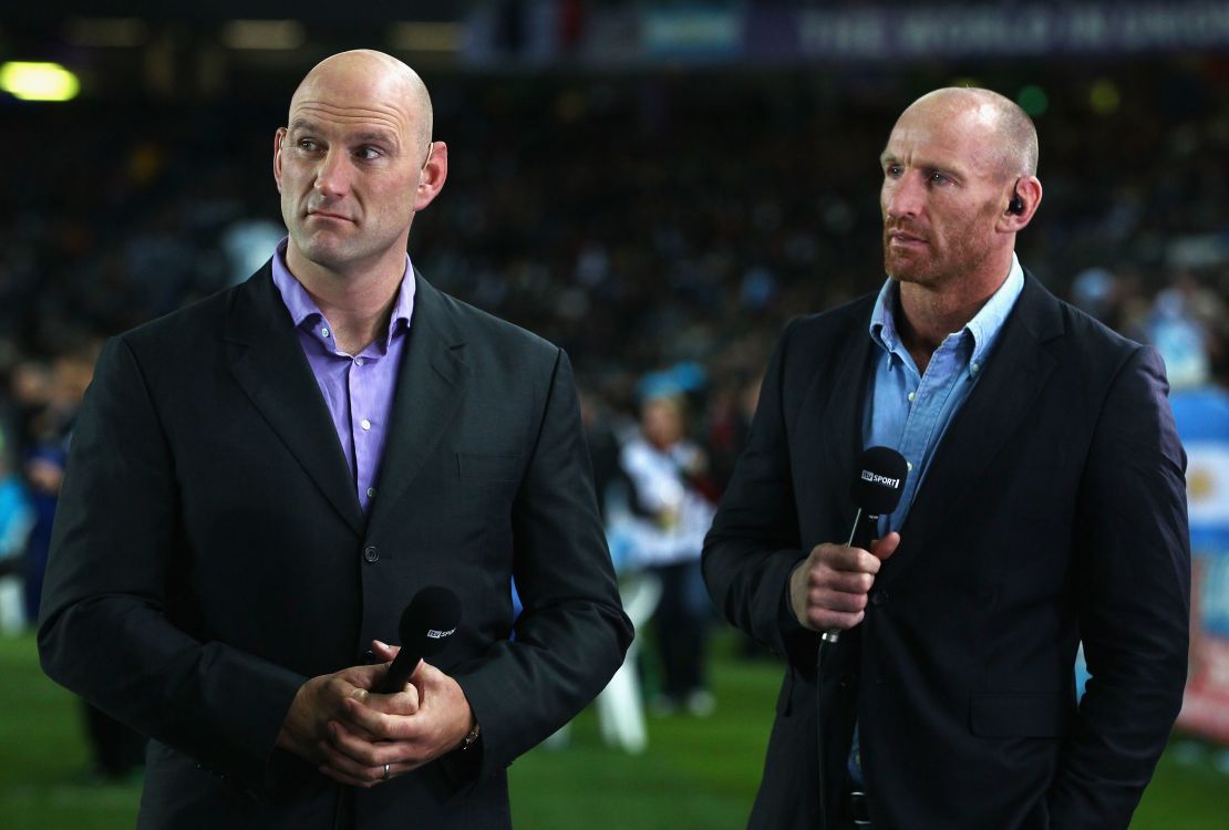 Gareth Thomas was the first professional rugby union player to announce that he was gay in 2009. He is pictured here in 2011 alongside former British rugby player, Lawrence Dallaglio.