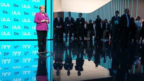 German Chancellor Angela Merkel opened the Frankfurt Motor Show on Thursday, calling on automakers to invest more in developing sustainable vehicles.