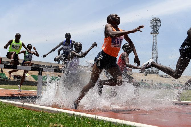 Kenyan athletes compete for a spot at the World Championships during a steeplechase race in Nairobi on Friday, September 13.