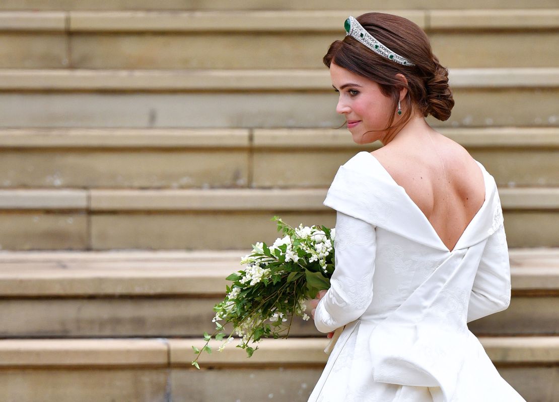 Princess Eugenie arrives at St George's Chapel ahead of her and Jack Brooksbank's wedding ceremony on October 12, 2018 in Windsor, England.