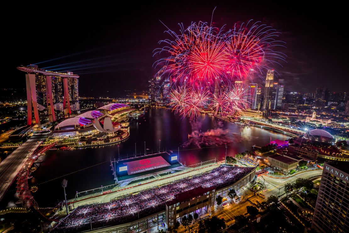 Fireworks light up the sky at the Singapore GP.