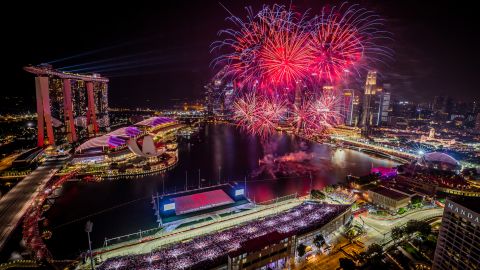 Fireworks light up the sky at the Singapore GP.