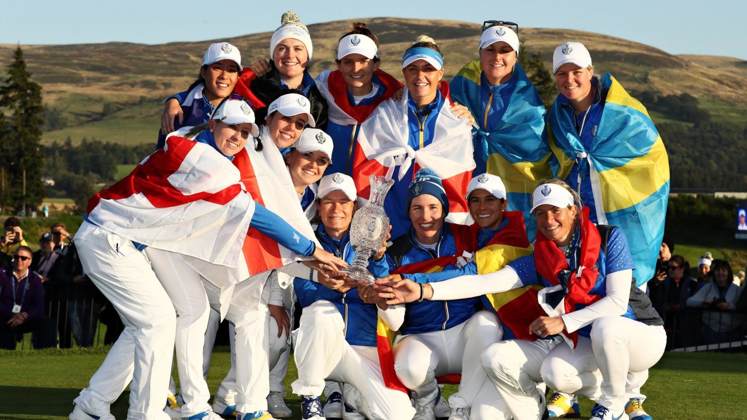 Europe's victorious Solheim Cup team celebrate in Scotland.