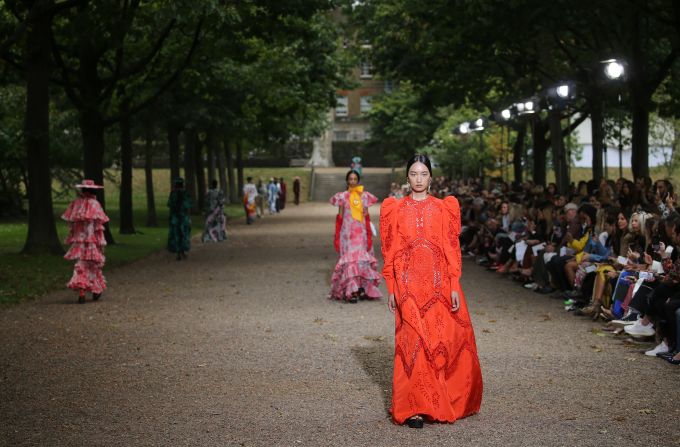 Models on the runway at the Erdem Spring/Summer 2020 London Fashion Week at Grays Inn Gardens, London. 