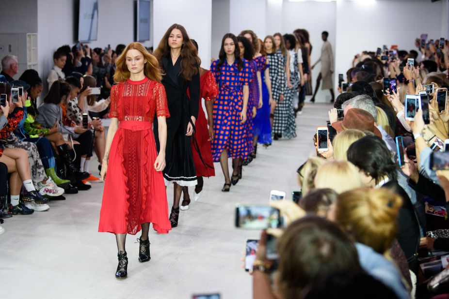 Models walk the runway at the finale of the House of Holland & Self-Portrait Public Show during London Fashion Week at the BFC Show Space on September 15, 2019 in London, England.