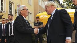 LUXEMBOURG, LUXEMBOURG - SEPTEMBER 16: European Commission President Jean-Claude Juncker greets British Prime Minister Boris Johnson at the European Commission Representation on September 16, 2019 in Luxembourg. British Prime Minister Boris Johnson is holding his first meeting with European Commission President Jean-Claude Juncker in search of a Brexit deal. (Photo by Francisco Seco - Pool/Getty Images)