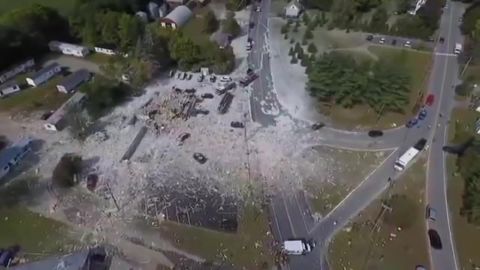 Drone aerials from the Lewiston Sun Journal show the aftermath of the building explosion.