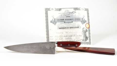 A custom-made Bob Kramer knife, given to Bourdain in 2016.