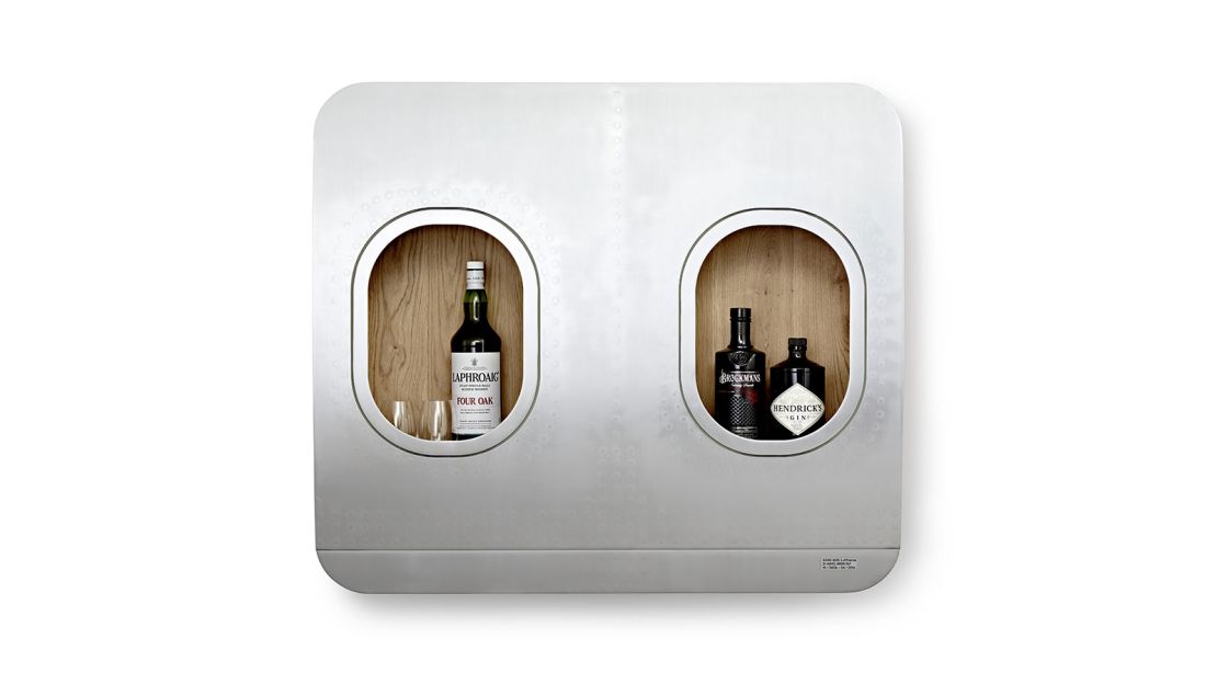 The Lufthansa Upcycling Collection includes a wall bar made from two of the airplane's windows.