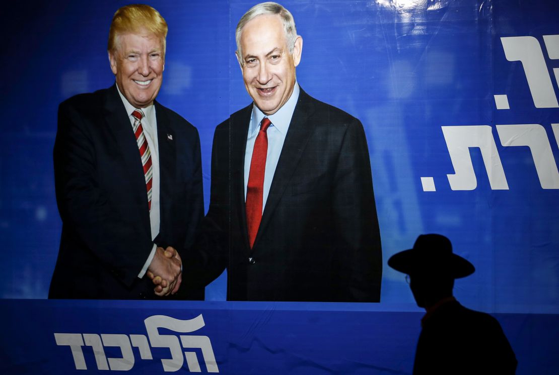 An Israeli election billboard for the Likud party in September showed US President Donald Trump shaking hands with  Netanyahu. 