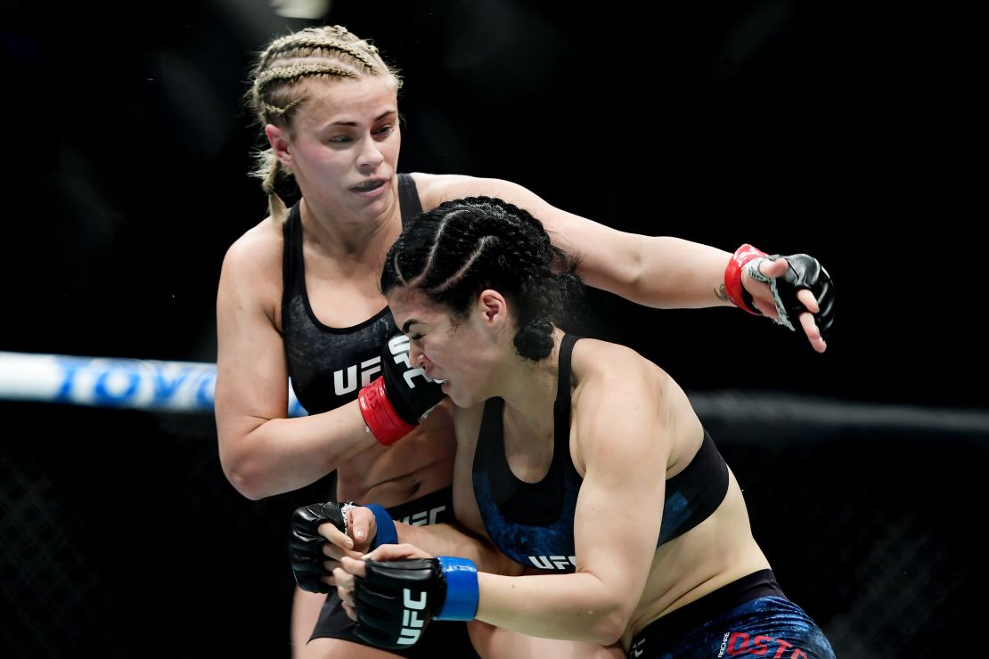 VanZant fights against Rachael Ostovich during their flyweight fight.