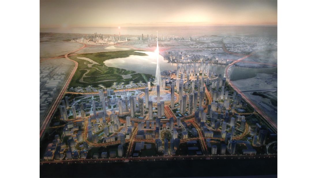 A concept image for plans for Dubai Creek Harbour with the Ras Al Khor Ramsar Site in the distance.